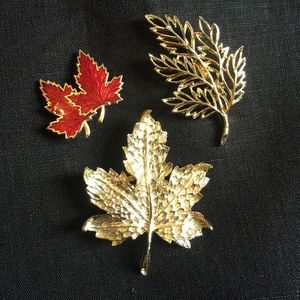 Vintage Leaf brooch pins (3)
